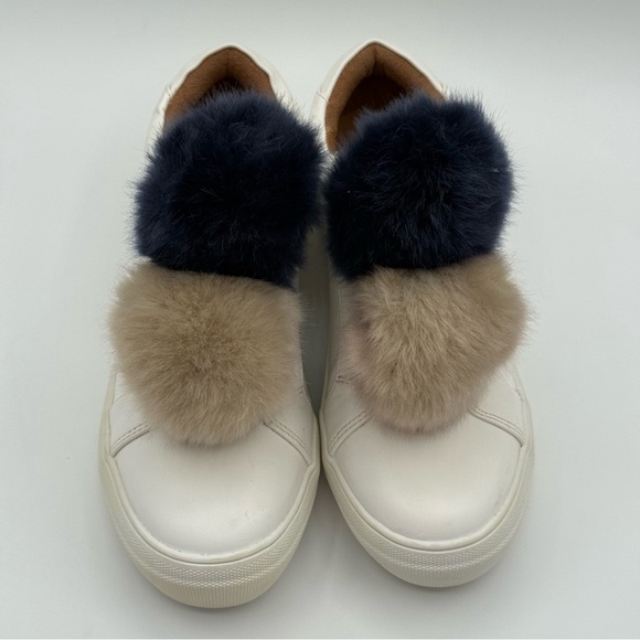 Mossimo Supply Co. Abbie Leather Slip On White Sneakers With Faux Fur Pompom - Picture 2 of 14